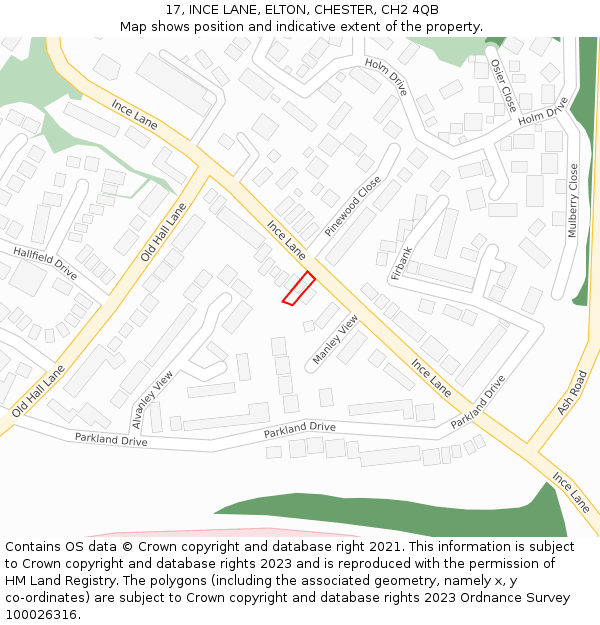 17, INCE LANE, ELTON, CHESTER, CH2 4QB: Location map and indicative extent of plot