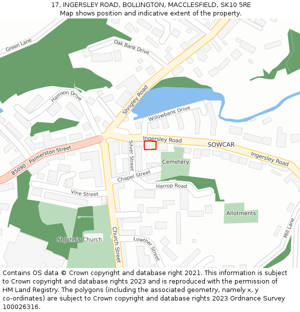 17, INGERSLEY ROAD, BOLLINGTON, MACCLESFIELD, SK10 5RE: Location map and indicative extent of plot