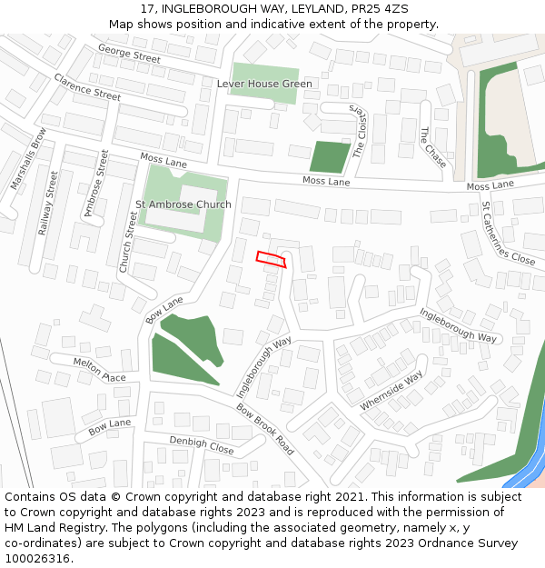 17, INGLEBOROUGH WAY, LEYLAND, PR25 4ZS: Location map and indicative extent of plot