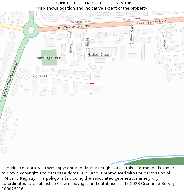 17, INGLEFIELD, HARTLEPOOL, TS25 1RN: Location map and indicative extent of plot