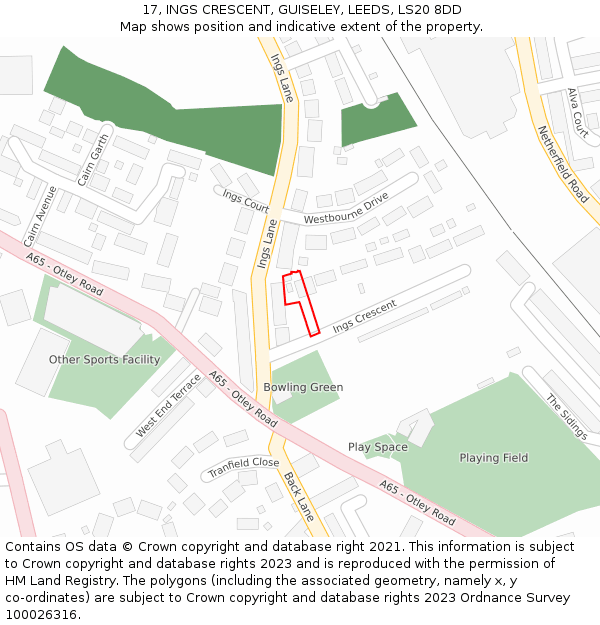 17, INGS CRESCENT, GUISELEY, LEEDS, LS20 8DD: Location map and indicative extent of plot