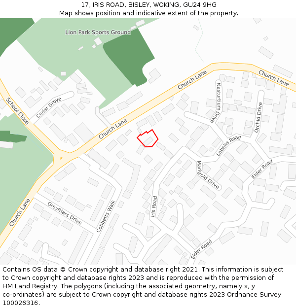 17, IRIS ROAD, BISLEY, WOKING, GU24 9HG: Location map and indicative extent of plot