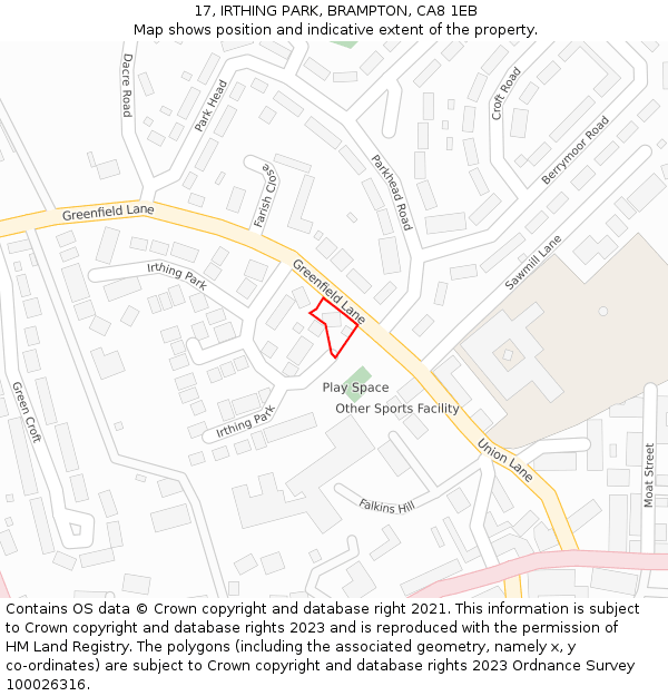 17, IRTHING PARK, BRAMPTON, CA8 1EB: Location map and indicative extent of plot