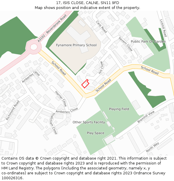 17, ISIS CLOSE, CALNE, SN11 9FD: Location map and indicative extent of plot