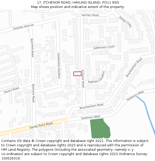 17, ITCHENOR ROAD, HAYLING ISLAND, PO11 9SN: Location map and indicative extent of plot