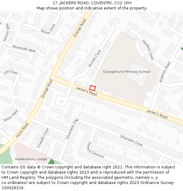 17, JACKERS ROAD, COVENTRY, CV2 1PH: Location map and indicative extent of plot