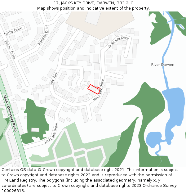 17, JACKS KEY DRIVE, DARWEN, BB3 2LG: Location map and indicative extent of plot