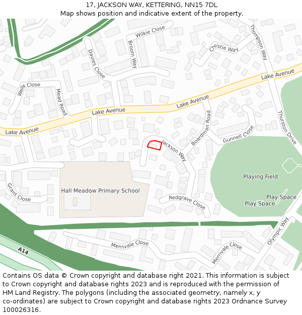 17, JACKSON WAY, KETTERING, NN15 7DL: Location map and indicative extent of plot