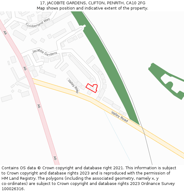 17, JACOBITE GARDENS, CLIFTON, PENRITH, CA10 2FG: Location map and indicative extent of plot