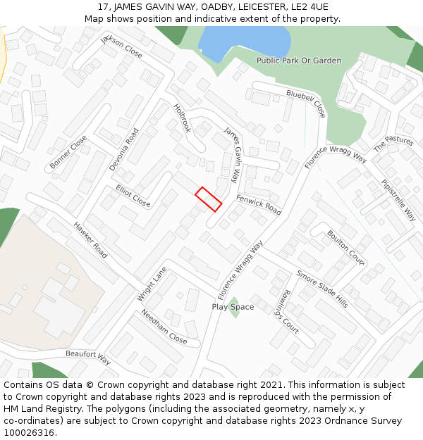 17, JAMES GAVIN WAY, OADBY, LEICESTER, LE2 4UE: Location map and indicative extent of plot