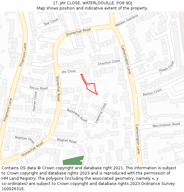 17, JAY CLOSE, WATERLOOVILLE, PO8 9DJ: Location map and indicative extent of plot