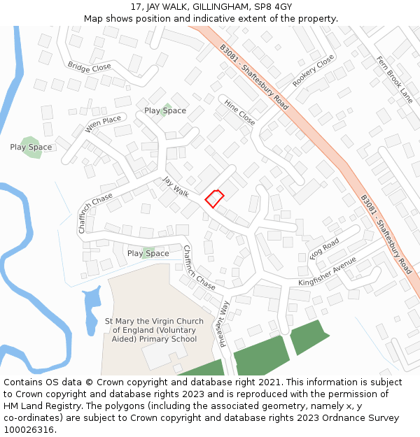 17, JAY WALK, GILLINGHAM, SP8 4GY: Location map and indicative extent of plot