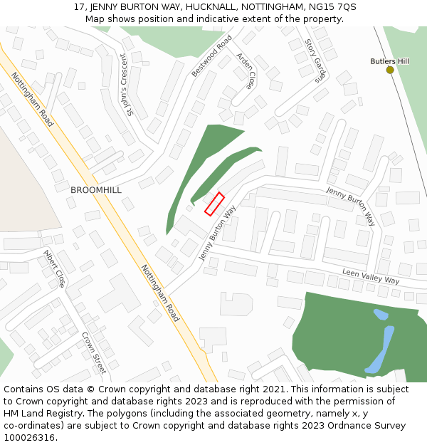 17, JENNY BURTON WAY, HUCKNALL, NOTTINGHAM, NG15 7QS: Location map and indicative extent of plot