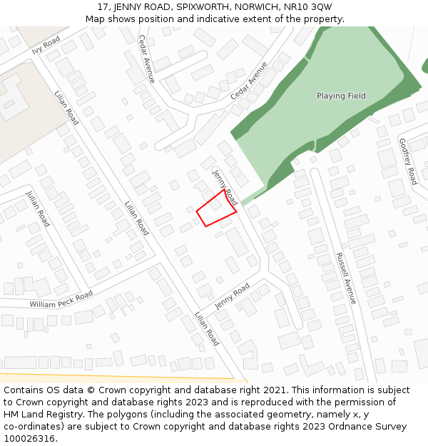 17, JENNY ROAD, SPIXWORTH, NORWICH, NR10 3QW: Location map and indicative extent of plot