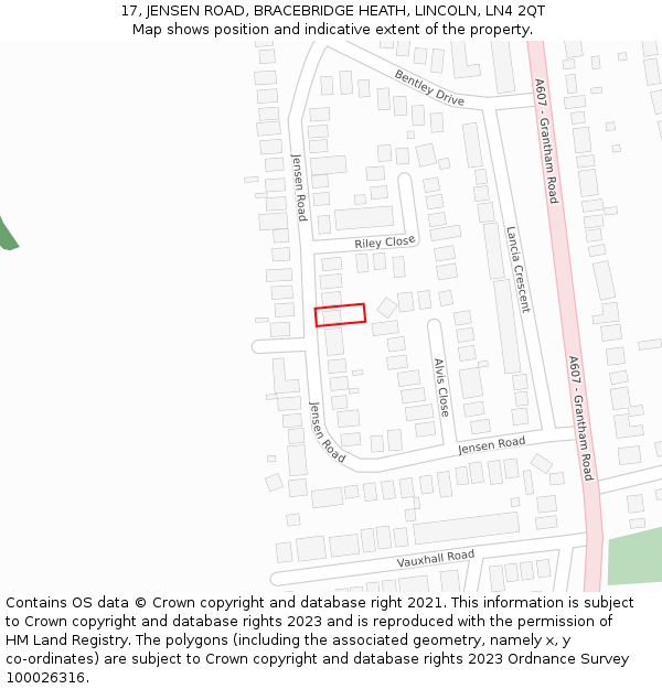 17, JENSEN ROAD, BRACEBRIDGE HEATH, LINCOLN, LN4 2QT: Location map and indicative extent of plot