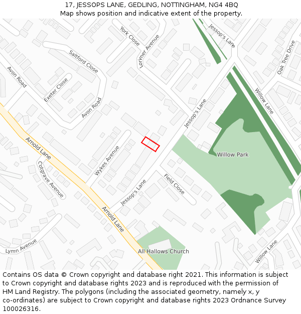 17, JESSOPS LANE, GEDLING, NOTTINGHAM, NG4 4BQ: Location map and indicative extent of plot