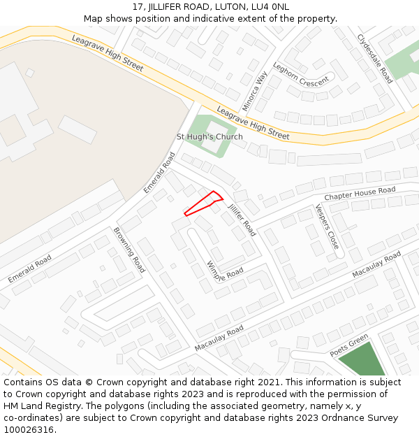 17, JILLIFER ROAD, LUTON, LU4 0NL: Location map and indicative extent of plot