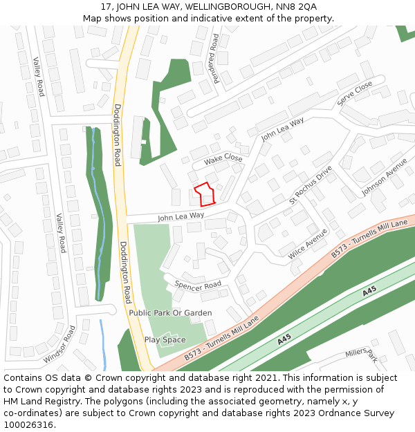 17, JOHN LEA WAY, WELLINGBOROUGH, NN8 2QA: Location map and indicative extent of plot