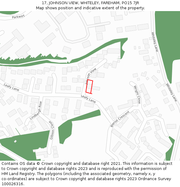 17, JOHNSON VIEW, WHITELEY, FAREHAM, PO15 7JR: Location map and indicative extent of plot