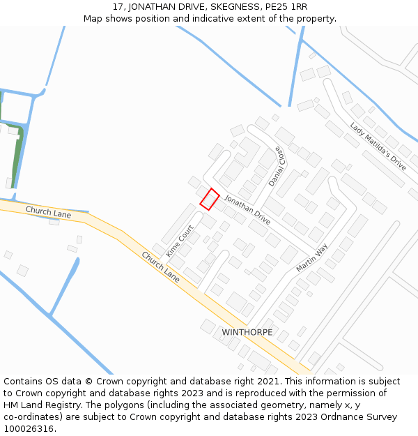 17, JONATHAN DRIVE, SKEGNESS, PE25 1RR: Location map and indicative extent of plot