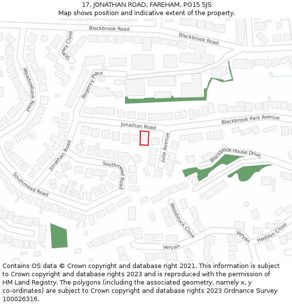 17, JONATHAN ROAD, FAREHAM, PO15 5JS: Location map and indicative extent of plot