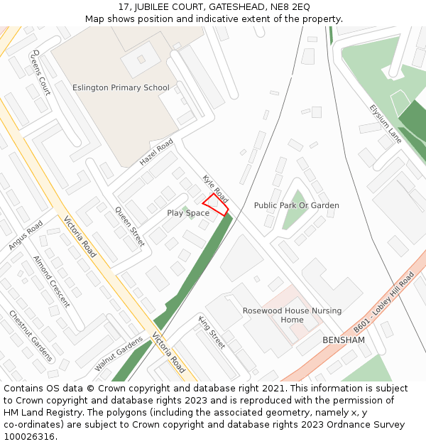 17, JUBILEE COURT, GATESHEAD, NE8 2EQ: Location map and indicative extent of plot