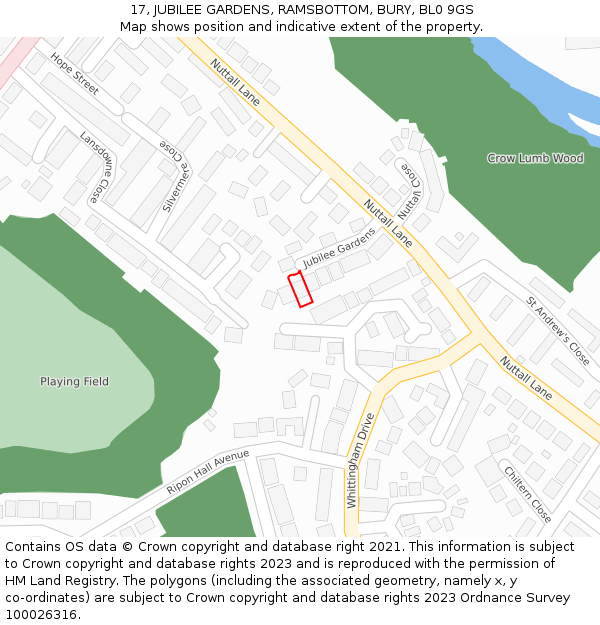 17, JUBILEE GARDENS, RAMSBOTTOM, BURY, BL0 9GS: Location map and indicative extent of plot