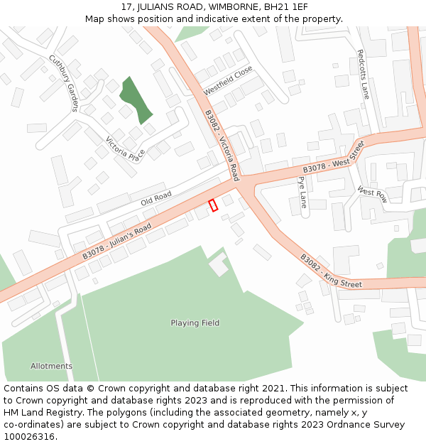 17, JULIANS ROAD, WIMBORNE, BH21 1EF: Location map and indicative extent of plot