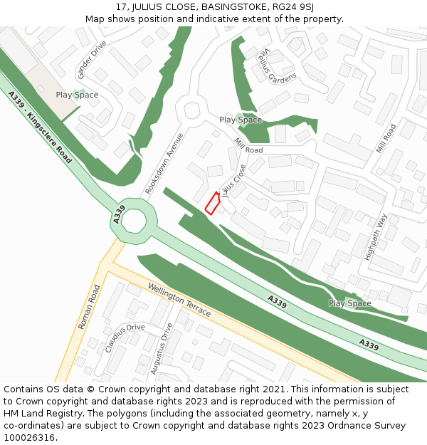 17, JULIUS CLOSE, BASINGSTOKE, RG24 9SJ: Location map and indicative extent of plot