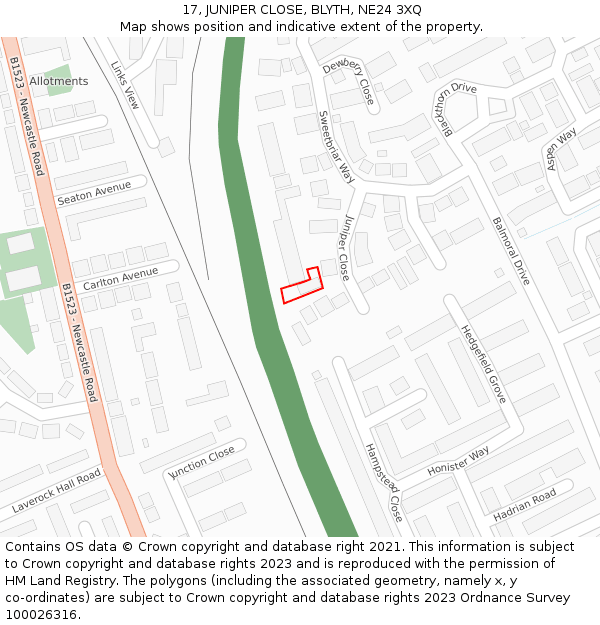 17, JUNIPER CLOSE, BLYTH, NE24 3XQ: Location map and indicative extent of plot