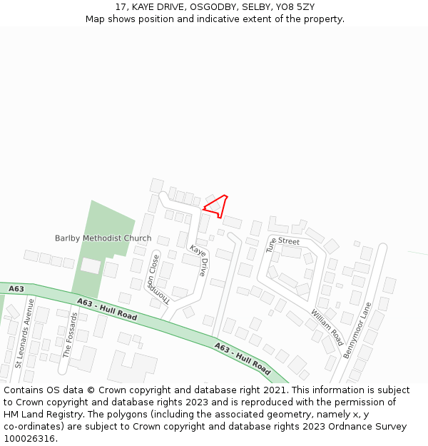 17, KAYE DRIVE, OSGODBY, SELBY, YO8 5ZY: Location map and indicative extent of plot