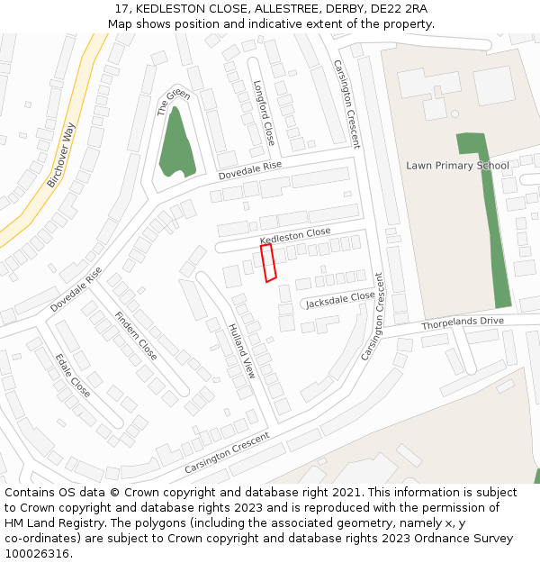 17, KEDLESTON CLOSE, ALLESTREE, DERBY, DE22 2RA: Location map and indicative extent of plot