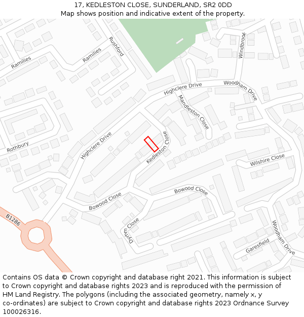 17, KEDLESTON CLOSE, SUNDERLAND, SR2 0DD: Location map and indicative extent of plot