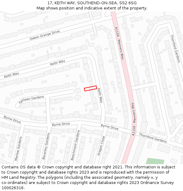 17, KEITH WAY, SOUTHEND-ON-SEA, SS2 6SG: Location map and indicative extent of plot