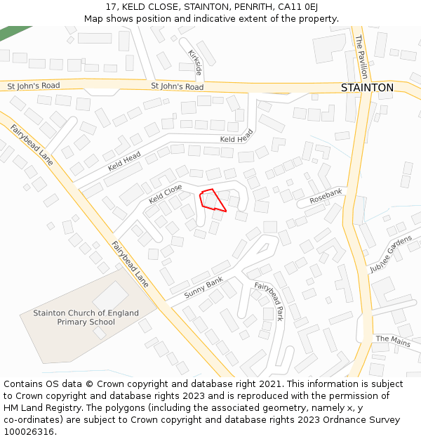 17, KELD CLOSE, STAINTON, PENRITH, CA11 0EJ: Location map and indicative extent of plot