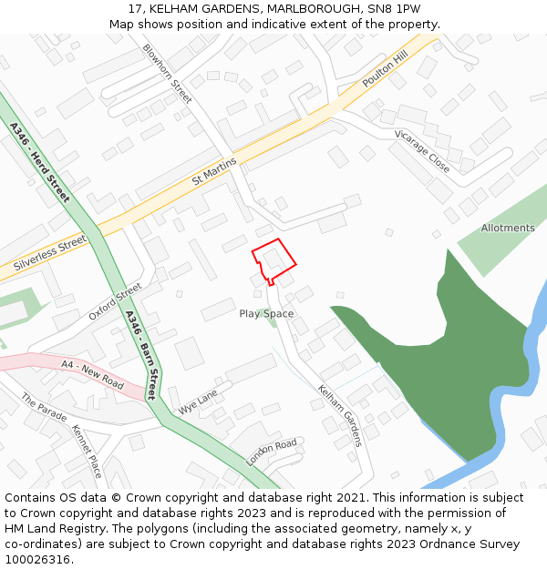 17, KELHAM GARDENS, MARLBOROUGH, SN8 1PW: Location map and indicative extent of plot