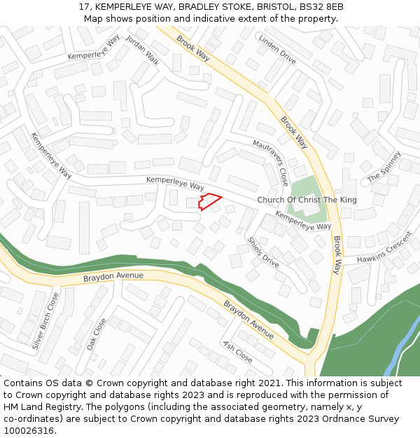 17, KEMPERLEYE WAY, BRADLEY STOKE, BRISTOL, BS32 8EB: Location map and indicative extent of plot