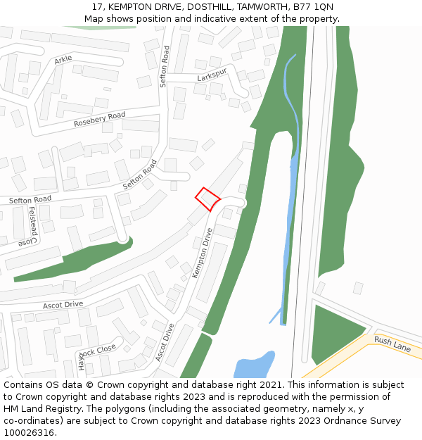 17, KEMPTON DRIVE, DOSTHILL, TAMWORTH, B77 1QN: Location map and indicative extent of plot