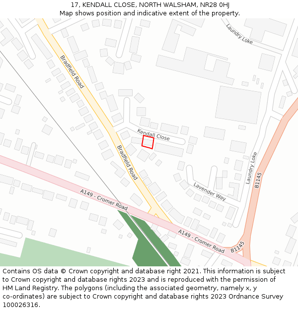 17, KENDALL CLOSE, NORTH WALSHAM, NR28 0HJ: Location map and indicative extent of plot