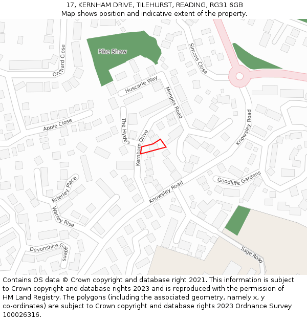 17, KERNHAM DRIVE, TILEHURST, READING, RG31 6GB: Location map and indicative extent of plot