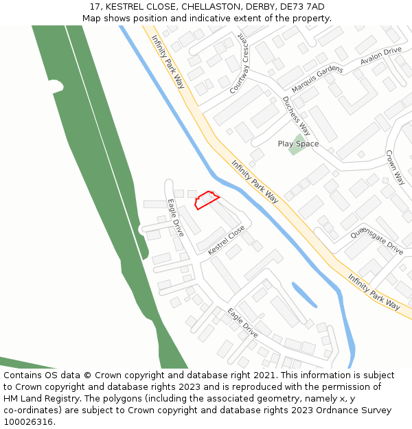 17, KESTREL CLOSE, CHELLASTON, DERBY, DE73 7AD: Location map and indicative extent of plot