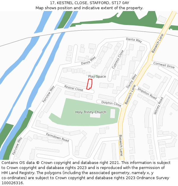 17, KESTREL CLOSE, STAFFORD, ST17 0AY: Location map and indicative extent of plot