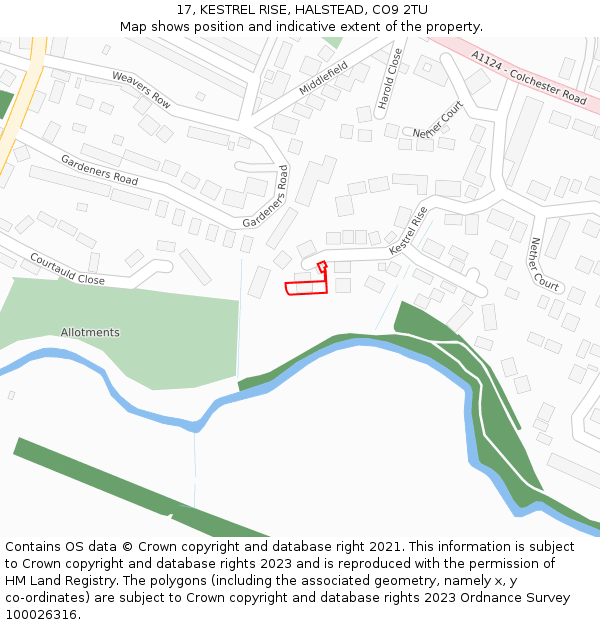 17, KESTREL RISE, HALSTEAD, CO9 2TU: Location map and indicative extent of plot