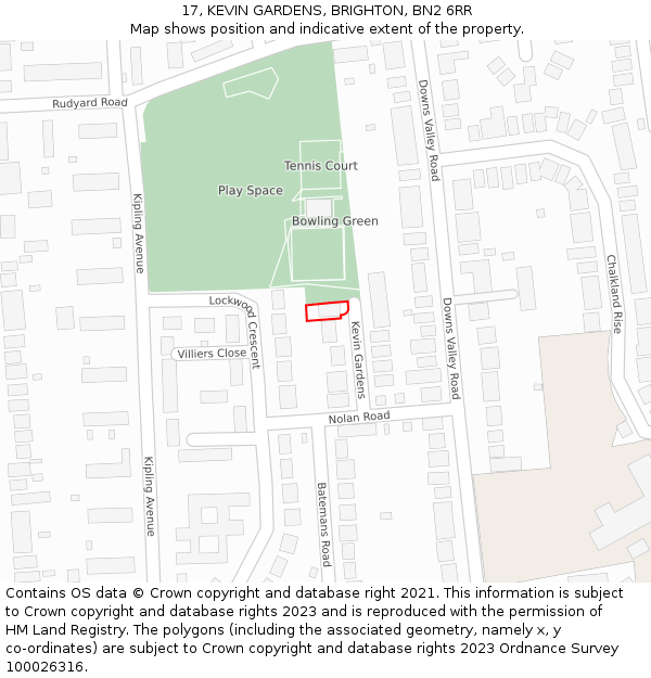 17, KEVIN GARDENS, BRIGHTON, BN2 6RR: Location map and indicative extent of plot