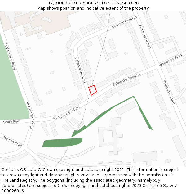 17, KIDBROOKE GARDENS, LONDON, SE3 0PD: Location map and indicative extent of plot