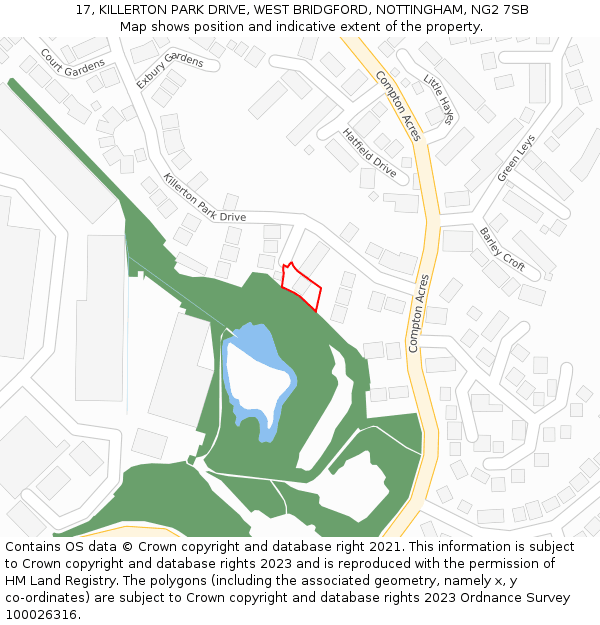 17, KILLERTON PARK DRIVE, WEST BRIDGFORD, NOTTINGHAM, NG2 7SB: Location map and indicative extent of plot