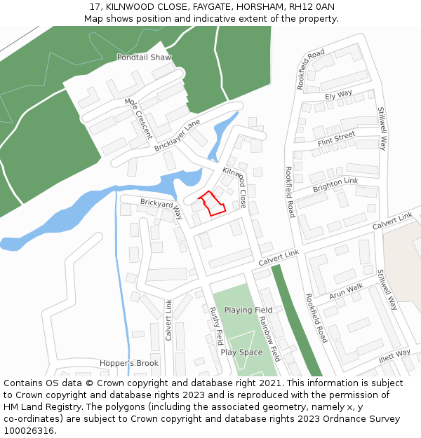 17, KILNWOOD CLOSE, FAYGATE, HORSHAM, RH12 0AN: Location map and indicative extent of plot