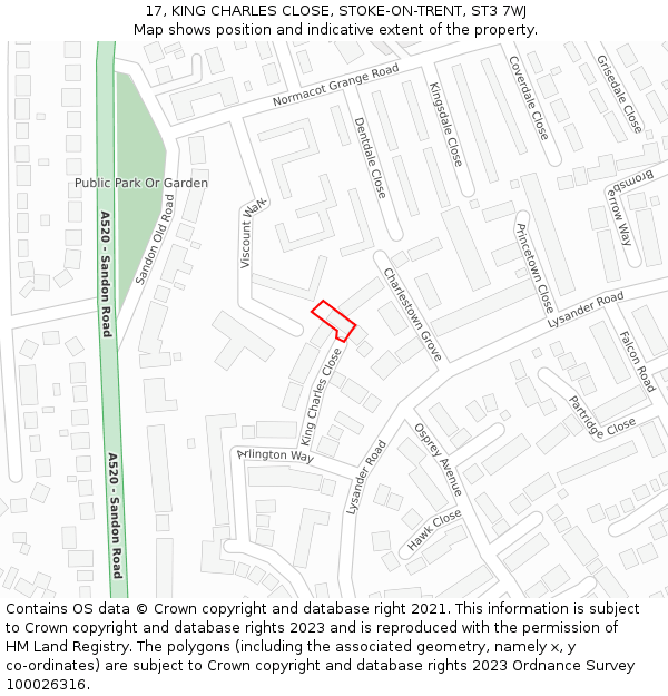 17, KING CHARLES CLOSE, STOKE-ON-TRENT, ST3 7WJ: Location map and indicative extent of plot