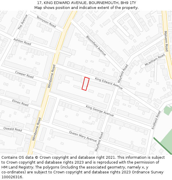 17, KING EDWARD AVENUE, BOURNEMOUTH, BH9 1TY: Location map and indicative extent of plot