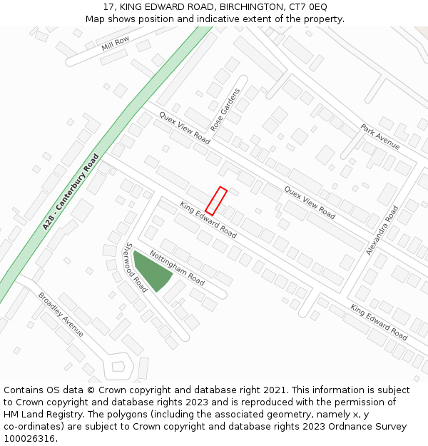 17, KING EDWARD ROAD, BIRCHINGTON, CT7 0EQ: Location map and indicative extent of plot